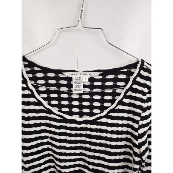 Max Studio Womens Long Sleeve Top Small Black White Striped Ruched Casual - Picture 3 of 6